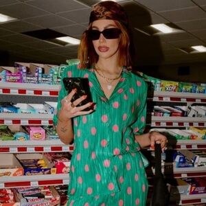 Dressed in Lala - Watermelon Polka Dot Plisse Top